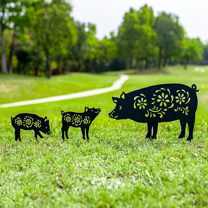 Pig Metal Garden Stakes Decorative,Pig Gifts for Women/Men/Pig Lovers Gifts,Black Pig Silhouette Statues Garden Decor for Outside,Outdoor Decor,Yard Art,Patio,Lawn Ornaments