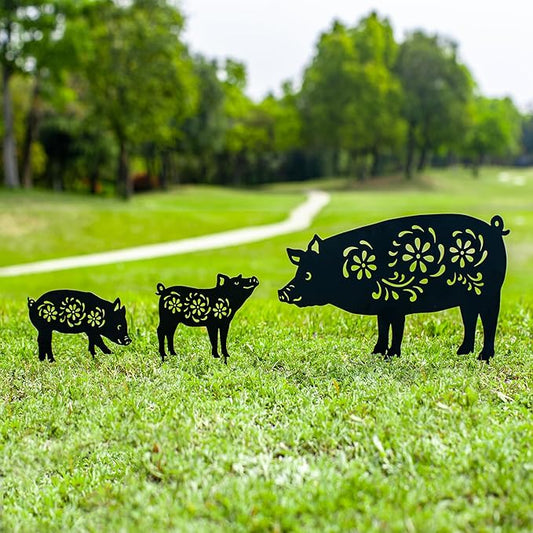 Pig Metal Garden Stakes Decorative,Pig Gifts for Women/Men/Pig Lovers Gifts,Black Pig Silhouette Statues Garden Decor for Outside,Outdoor Decor,Yard Art,Patio,Lawn Ornaments