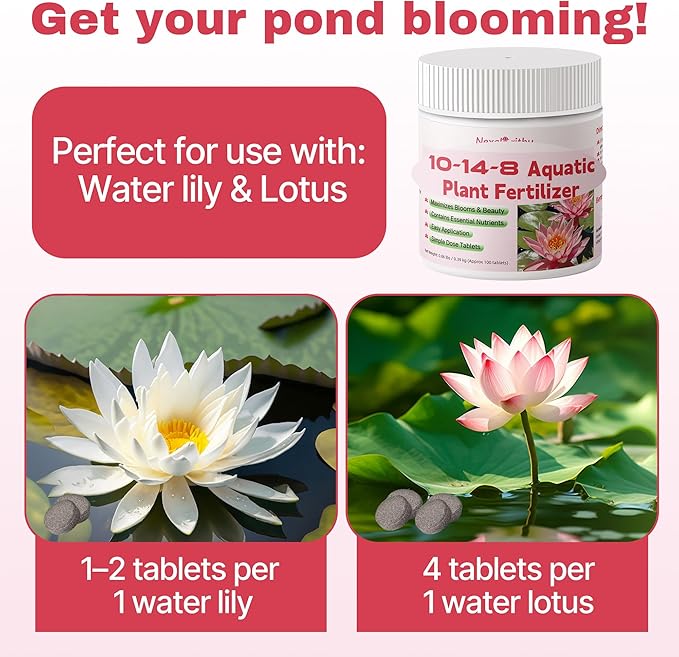 Aquatic Plant Fertilizer for Water Lily and Lotus,Water Lily Fertilizer Tablets-Fish Friendly,LotusFertilizer- Supports Lily and Lotus Blooming & Root Growth,Pond PlantFertilizer-100 Tablets