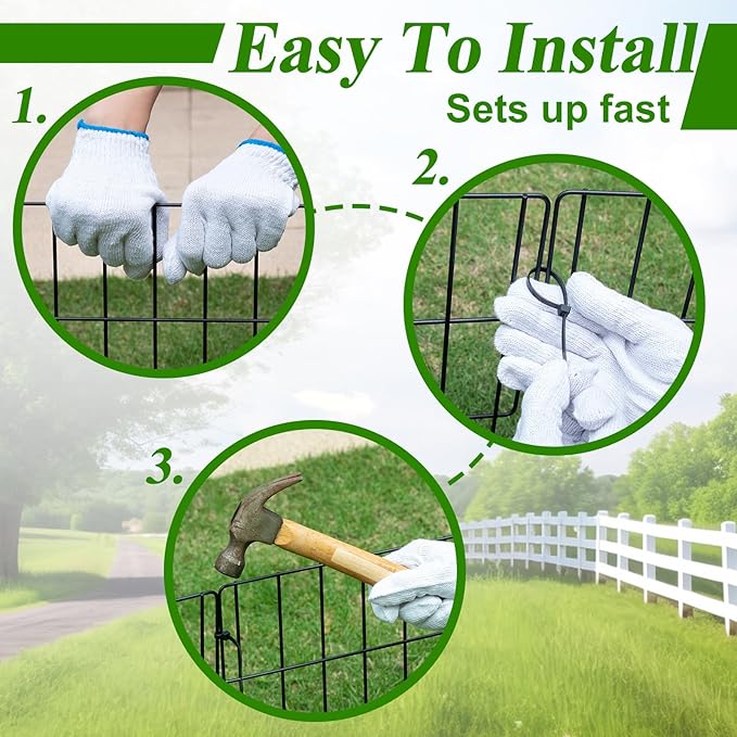 Animal Barrier Fence Stakes, 17in (H) x 5.4ft (L) No Dig Garden Decorative Rustproof Metal Defense Fence, 25 Pack Dog Rabbits Blocker for Outdoor Yard