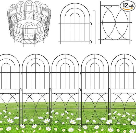 Decorative Garden Fence, No Dig Rustproof Metal Wire Fencing Border Animal Barrier, Flower Edging for Landscape Patio Yard Outdoor Decor… (XK-12PACK)
