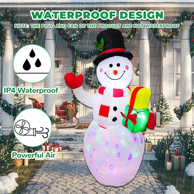 5FT Rotating LED Inflatable Snowman Outdoor Decor - Christmas Blow Up Yard Decoration with Waterproof Design, Holiday Lawn Ornament for Xmas Party Ideal Kids Gift