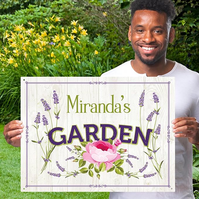 Custom Garden Sign, Christmas Present, Personalized Name/Text for Backyard Décor Sign, 18x24 Inches, Rust Free .063 Aluminum, Fade Resistant, Made in USA by Sigo Signs