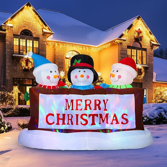 7FT Christmas Inflatables Snowman Christmas Decorations Outdoor, Built-in Colorful LEDs Snowman Blow Up Yard Decoration for Indoor Outdoor Holiday Decorations Yard Garden Decor