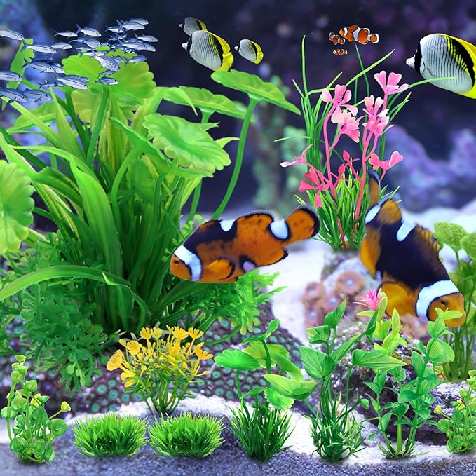 Fish Tank Accessories Aquarium Decorations Green Plants, 11cs Small Goldfish Turtle Tank Decorations Artificial Plants, Aquarium Decor Plastic Grass Plant