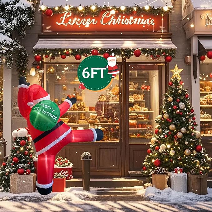 6.6FT Christmas Inflatable Climbing Santa, Hanging Inflatable Christmas Yard Decorations with Build-in LEDs, Climbing Santa Claus with Gift Bag for Window Wall Outdoor Xmas New Year