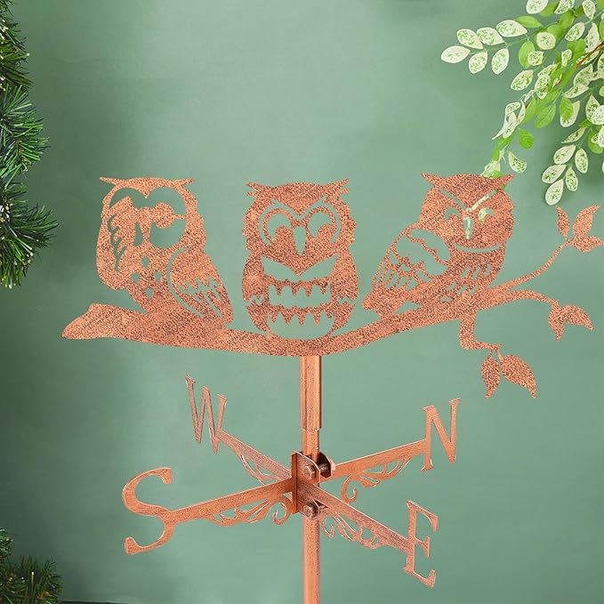 SUPERDANT Owls on Branch Weather Vane Animals Wind Vanes for Yard Metal Weathervane Roof Mount for Gardens Outside Reddish Copper Weathervanes Farmhouse Farm Barn Sheds Patio Decorations