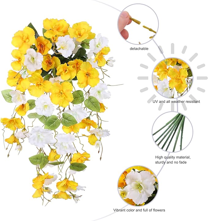 Artificial Hibiscus Fake Hanging Flowers Plants for Outdoors Spring Decoration, 2pcs Faux Silk Outside Hibiscus Long Trailing Vines Realistic UV Resistant for Front Door Planter Porch Patio Yard, Mix