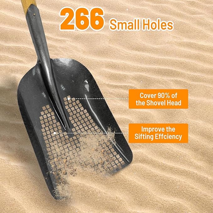 Sifting Scoop Shovel Steel Sand Sifter Treasure Shovel Digger Sifter for Farm Chicken Coop Goat Stall Sand Poop Cleaning, and Beach Digging Fun