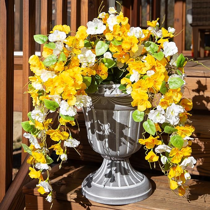 Artificial Hibiscus Fake Hanging Flowers Plants for Outdoors Spring Decoration, 4pcs Faux Silk Outside Hibiscus Long Trailing Vines Realistic UV Resistant for Front Door Planter Porch Patio Yard, Mix