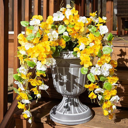 Artificial Hibiscus Fake Hanging Flowers Plants for Outdoors Spring Decoration, 4pcs Faux Silk Outside Hibiscus Long Trailing Vines Realistic UV Resistant for Front Door Planter Porch Patio Yard, Mix