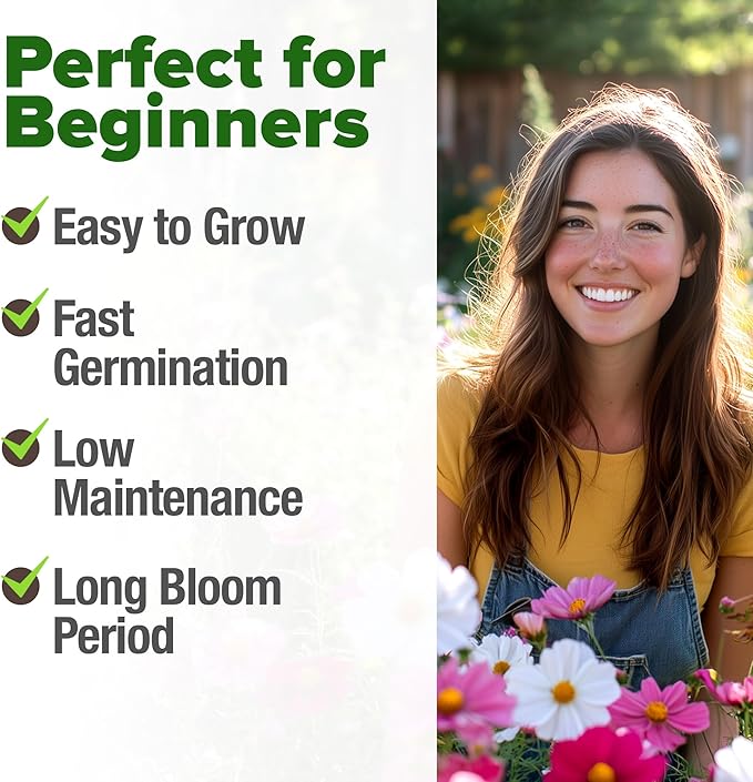 HOME GROWN Cosmos Flower Seeds Bulk Pack for 2026 (1.8 oz) 8,000+ Non GMO Heirloom Annual Wildflower Seeds – Pollinator-Friendly Mix for Pollinators & Outdoor Gardens