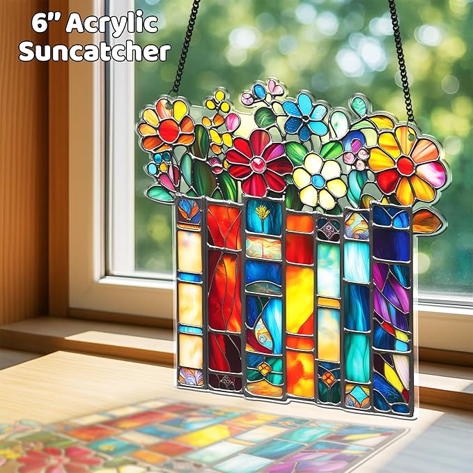 2 Book Floral Shelf Suncatchers Window Hanging Acrylic Ornaments Back to School Teacher Appreciation Gifts, Book Lover Gifts for Women Librarians Readers Bookshelf Decor for Home Library SS345