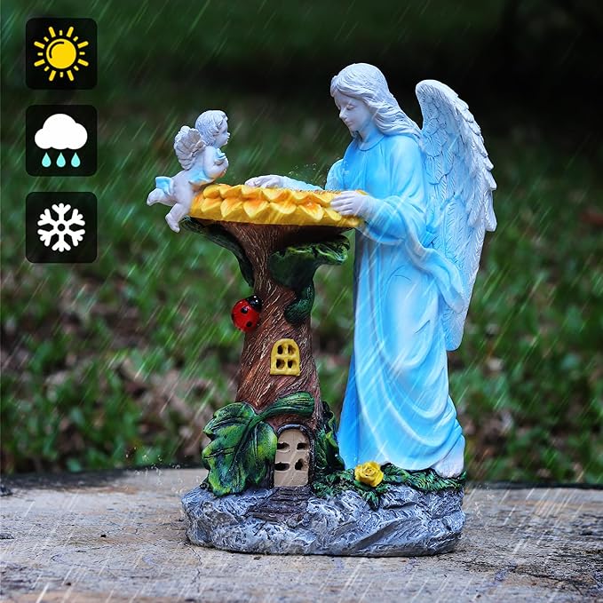 Solar Garden Statue, Angel Outdoor Decor with Color Changing Light Garden Figurine Sunflower Outdoor Statue Waterproof Sculpture Lawn Ornament for Patio Backyard Christmas Birthday Present
