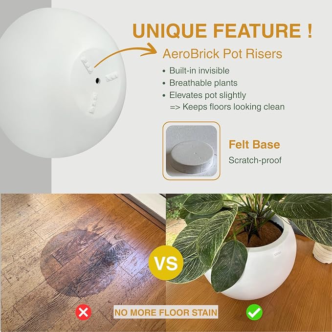 6.9"H x 19.7"D Round Bowl Fiberstone Planter for Succulent and Lotus, Christmas Tree Planter, Weather Resistant for Indoor & Outdoor Use, Included 2 Extra Coco Mats (White,17.9" Pot Opening)