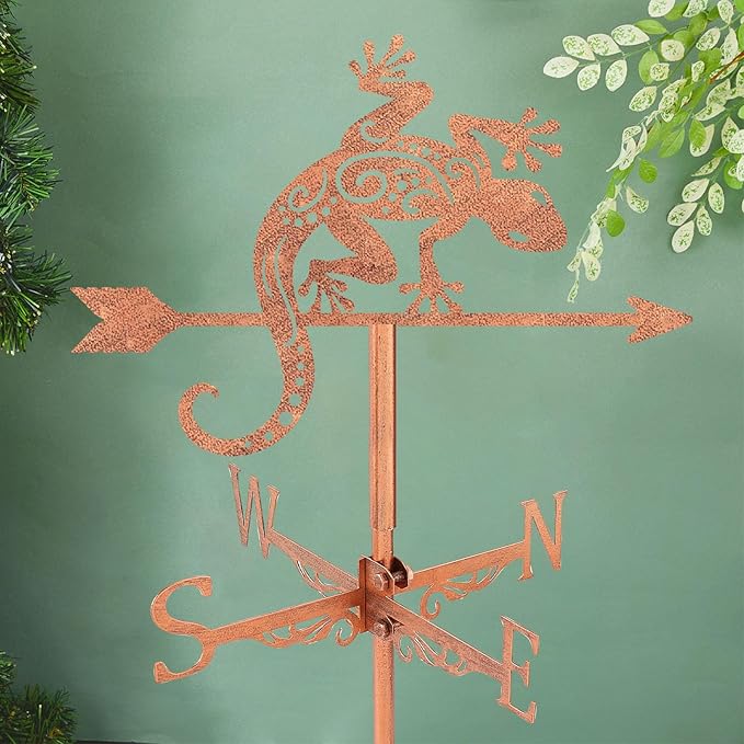 SUPERDANT Gecko Weather Vane Reptile Animal Wind Vanes for Yard Metal Weathervane Roof Mount for Gardens Outside Reddish Copper Weathervanes Farmhouse Farm Barn Sheds Patio Decorations