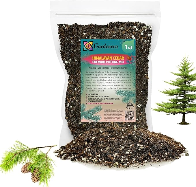 Expertly Formulated Himalayan Cedar Potting Soil Mix by Gardenera - Optimal Nutrient-Rich Blend for Thriving and Healthy Cedar Trees - 1 QUARTS