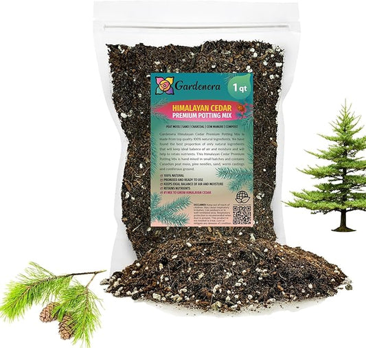 Expertly Formulated Himalayan Cedar Potting Soil Mix by Gardenera - Optimal Nutrient-Rich Blend for Thriving and Healthy Cedar Trees - 1 QUARTS