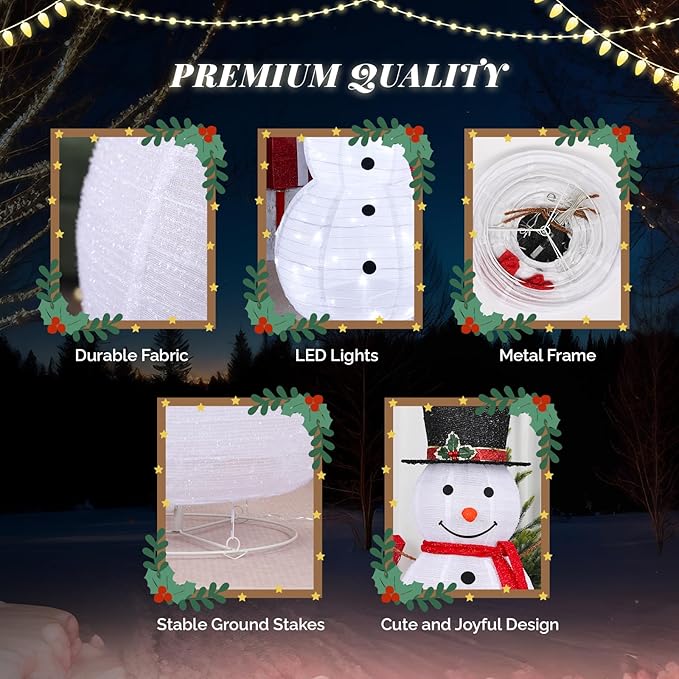 VINGLI 4FT Lighted Christmas Snowman Outdoor Decorations, Prelit 90 LED Snowman Decor with Stakes, Weatherproof Indoor Outdoor Yard Lawn Garden Patio Pathway Front Porch Xmas Holiday Display