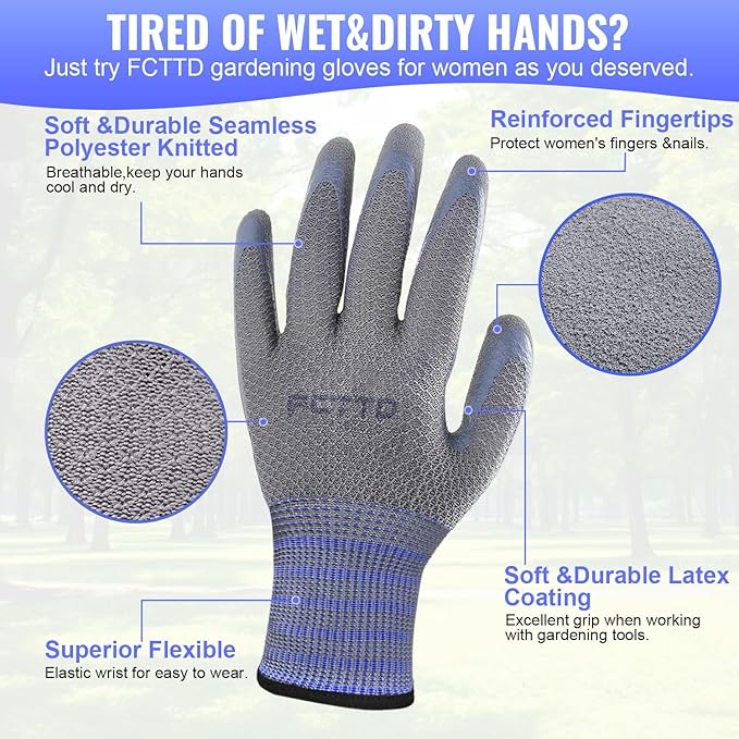6 Pairs Gardening gloves for men, Garden gloves with rubber coating, Work gloves for Weeding, Digging, Raking, Pruning Flower Rose (Medium/8)