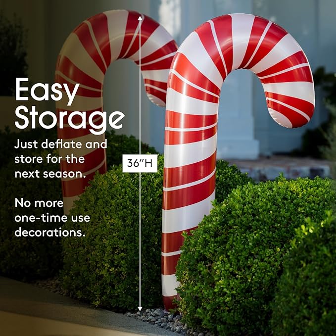 FUNBOY Oversized Inflatable Light-up Holiday Candy Canes with Remote-Control LED Lights (Set of 2) – Christmas Decorations