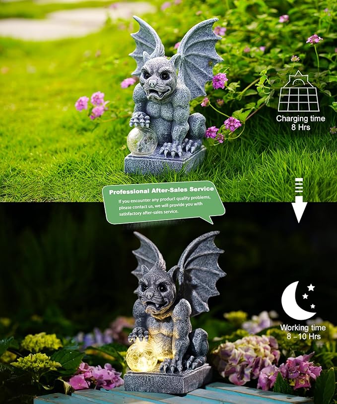 Gargoyle Statue for Garden Decor: Gothic Outdoor Dragon Figurines Sculpture with Ball for Lawn Patio Yard Balcony - Best Gifts for Mom Grandma Women