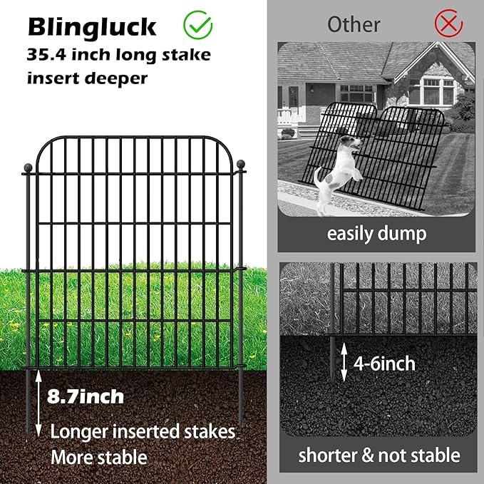5 Panels No Dig Decorative Garden Fence with Gate, Total 11.8 ft(L) x 32 in(H) Animal Barrier Border for Dog, Rustproof Metal Wire Panel Border for Yard, Temporary Tall Fencing with Ground Stakes