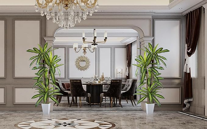 Artificial Dracaena Tree 6ft, Fake Plant with White Tall Planter, Faux Yucca Floor Trees, Artificial Silk Plants for Home Office Room Decor Housewarming Gift Indoor