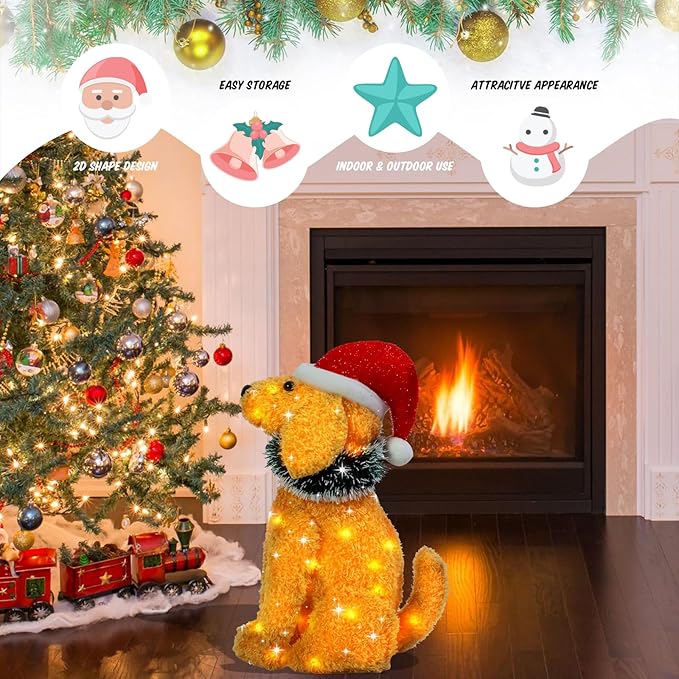 Lighted Dog Holiday Displays, Light Up Collapsible Dog Pre Lit Pop Up Dog Christmas Decorations for Indoor Outdoor Garden Yard Lawn Holiday Party Decor