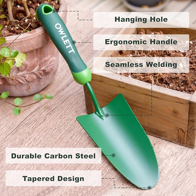 Garden Trowel, Hand Shovel with Soft Ergonomic Handle, Small Garden Shovels Rustproof Gardening Hand Tools with Hanging Hole for Digging, Planting, Transplanting, Weeding