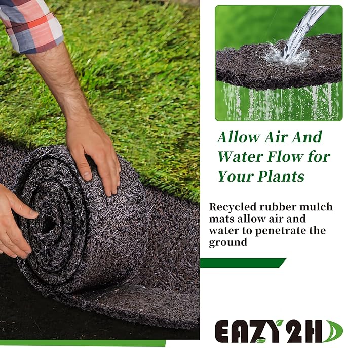 Rubber Mulch for Landscaping 4 Pack 120“ L x 4.5”W Recycled Garden Edging Border Mat Natural Looking Permanent Garden Mulch Barrier for Plants Vegetables & Flowers 60 U-Shaped Steel Stakes