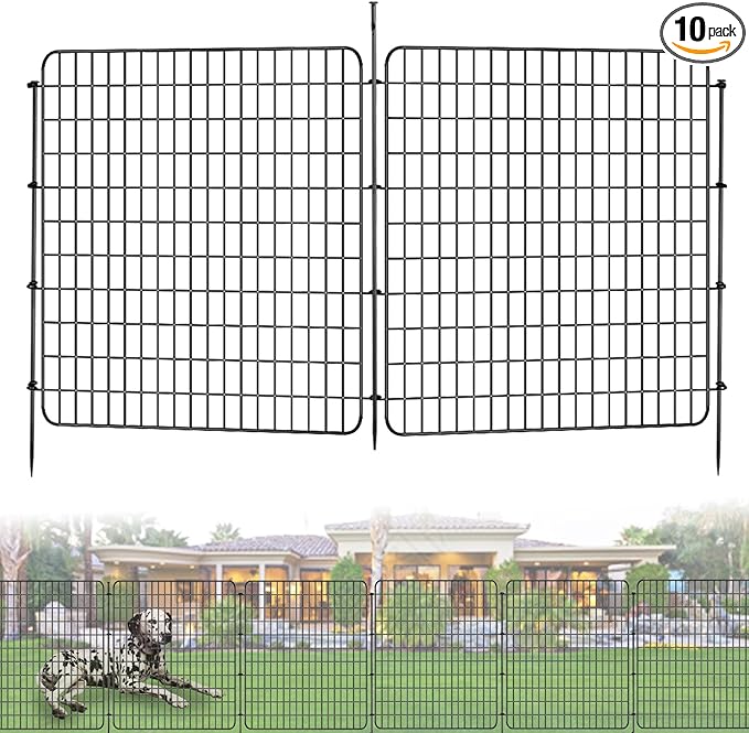 Garden Fencing Animal Barrier 10 Pannels, 36 in(H) X 25 ft(L) No Dig Dog Tall Fence Outdoor for Yard Rustproof Garden Metal Wire Border Patio Rabbit Ground Stakes