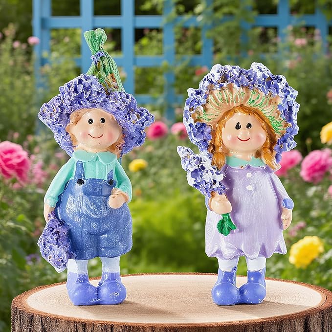 2 - Piece Set of Lavender Garden Decorative Character Statues, Ideal for Outdoor Patio, Lawn, Garden & Indoor Home Decor, for Parents, Friends and Housewarming