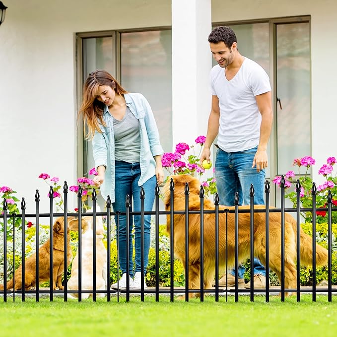 Metal Garden Fence 26" H x 24" W (5 Panels, 10 Ft Total) Rustproof Animal Barrier No Dig Decorative Fencing for Dogs,Pet, Yard,& Patio, Easy Installation