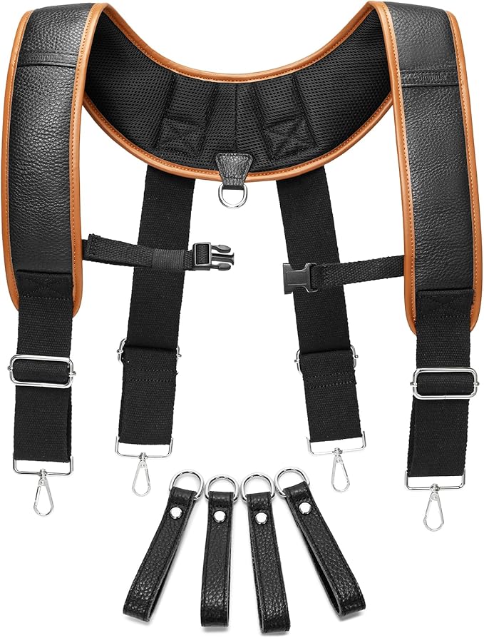Leather Tool belt suspenders, Padded tool bag suspenders Work belt Suspenders with Attachment Loops