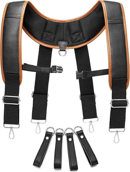 Leather Tool belt suspenders, Padded tool bag suspenders Work belt Suspenders with Attachment Loops