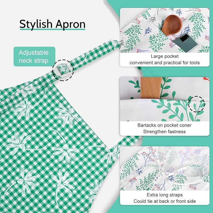 Waterproof Floral Chef Apron Women with Pockets, Cute Apron for Kitchen Cooking Home Baking, Grilling and Gardening Apron