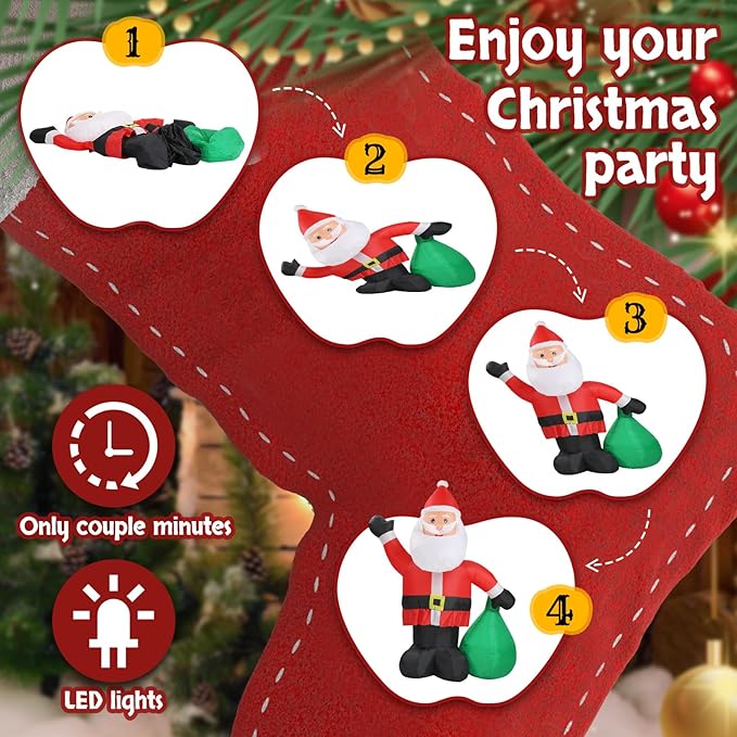 VINGLI 6FT Christmas Decorations Outdoor Inflatable Lighted Decor，Blow Up Yard Decoration with Electric Blower for Holiday Indoor Outdoor Garden Decor, Santa with Gifts