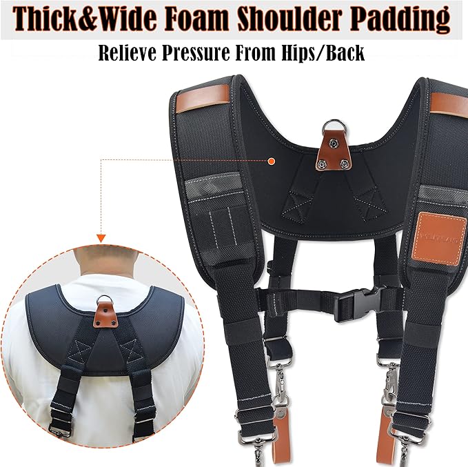 WELKINLAND Heavy-Duty leather tool belt suspenders, Leather tool bag suspenders, Carpenter suspenders, Construction tool belt for men