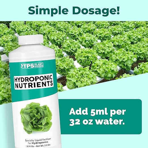 Hydroponic Nutrients for Edible Plants, One Part Complete Liquid Plant Food for Hydroponic Systems, 32 oz (1 Quart)