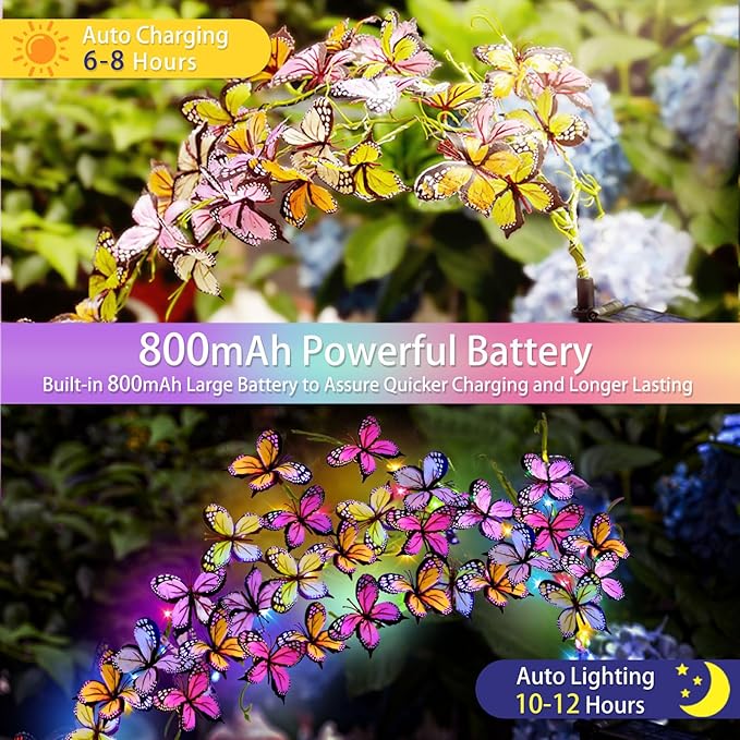 Solar Garden Lights Outdoor, Waterproof Solar Butterfly Lights 2 Pack Willow Vine Light with 80 LED 33 Butterfly Colorful Lighting for Garden Yard Lawn Outdoor Decor, Gift for Mom Women Mother's Day