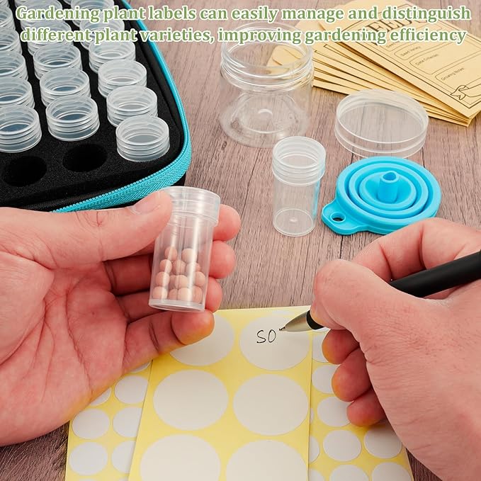 48 Slots Seed Storage Organizer, Garden Seeds Saver Kit with 7 Seed Envelopes, Label Sticker, Funnel for Flower Plants Vegetable Seeds Saving