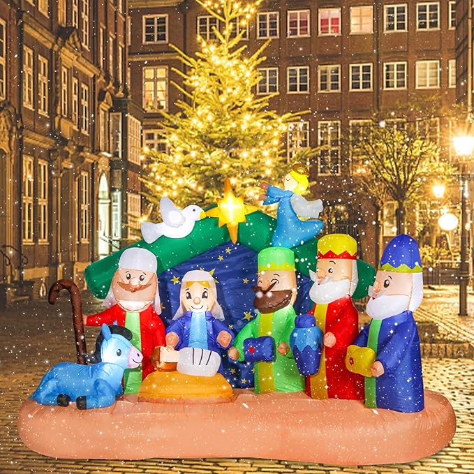 8 FT Christmas Inflatables Nativity Scene, Blow Up Christmas Nativity Scene, LED Lighted The Birth of Jesus Scene Inflatables Decor, Christmas Outdoor Inflatable Decorations for Xmas Yard Garden Décor