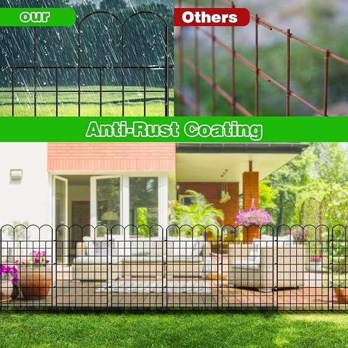 10 Panels Decorative Garden Fence, 32 in(H) X 24 ft(L) Dog Fence Outdoor for Yard, No Dig Animal Barrier Rustproof Metal Temporary Fencing Stakes for Dogs, Flower Vegetable Bed, Patio Outdoor Use