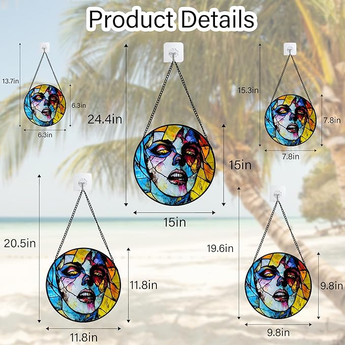 Stained Glass Window Hanging Halloween Horror Night Bloodstained Face 7.8" - Suncatcher Door Garden Sun Catcher Gothic Decor Birthday Evil Funny Gift for Mom Woman Nana Friend Men