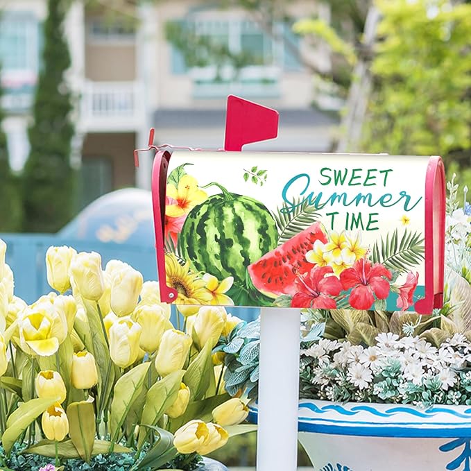 Summer Magnetic Flower Mailbox Covers - Standard Size 18" X 21" Tropical Plant Wraps for Outside Garden Yard Farmhouse Home Outdoor Decoration