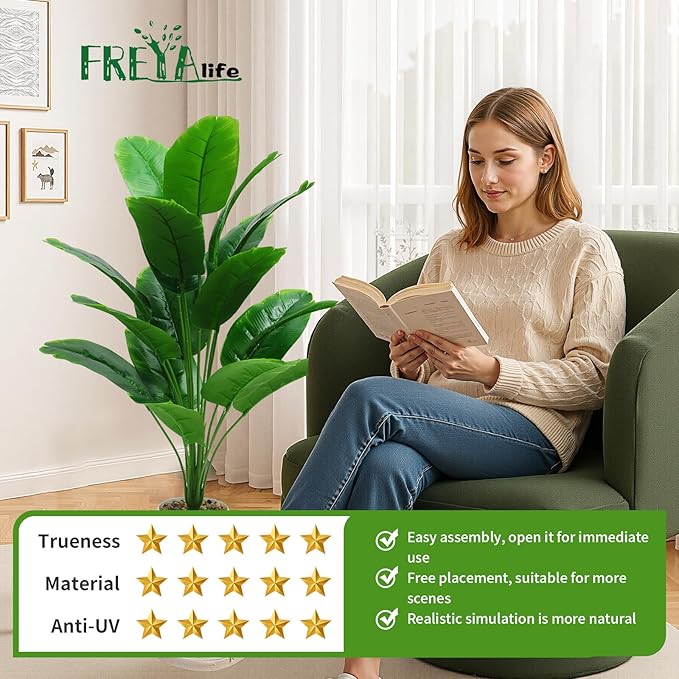 28“ Fake Plant Artificial Banana Tree for Room Decor, Faux Potted Plants Indoor for Home Living Bedroom Aesthetic Farmhouse Dorm Office Classroom and Outdoor Garden Porch Balcony Decor