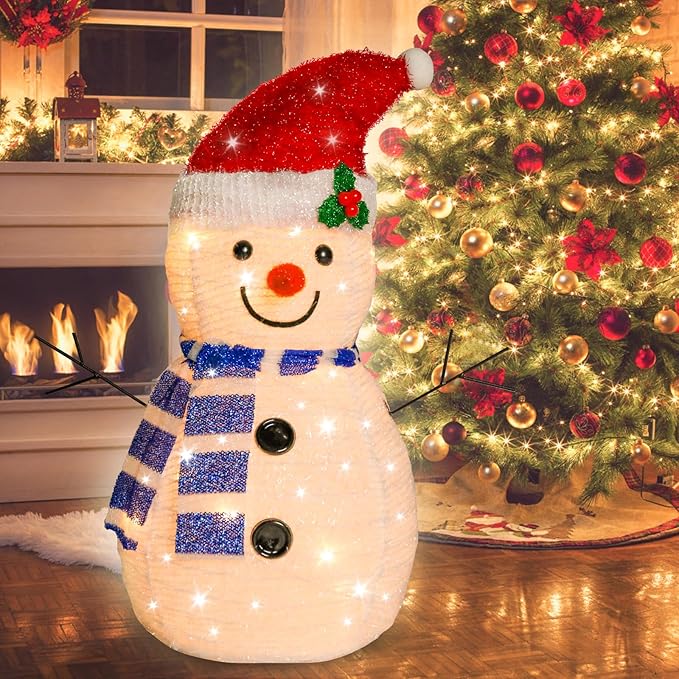 Lighted Snowman Christmas Decorations, Collapsible Battery Operated Snowman with Build in 20 LED Lights for Xmas Holiday Indoor Outdoor Lawn Yard Garden Decor