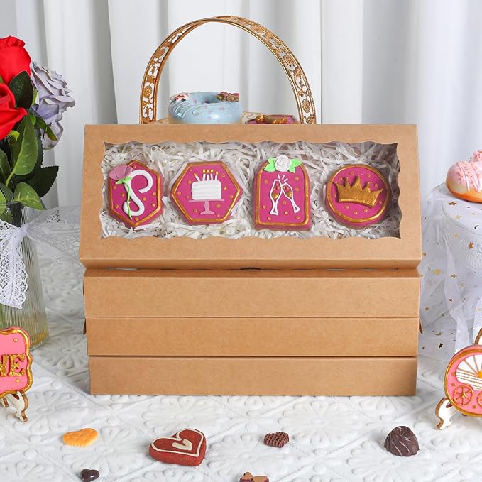24pcs 12x5x1.5 Inch Borwn Cookies Boxes. with Window Bakery Boxes Macaron Boxes Chocolate Truffle Boxes Donut Treat Boxes Cakesickle Boxes for Christmas Valentine's Easter Mother's Day