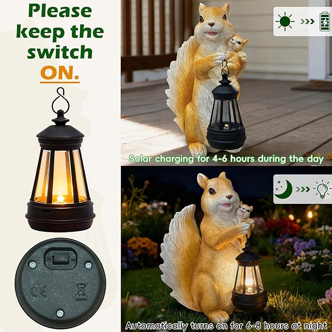 Solar Garden Decor Squirrel Statues - Squirrel Figurine Lawn Ornaments,Small Animal Garden Statues for Outdoor Yard Art Porch Patio Balcony Home House Decor,Birthday Gifts for Women Mom Grandma